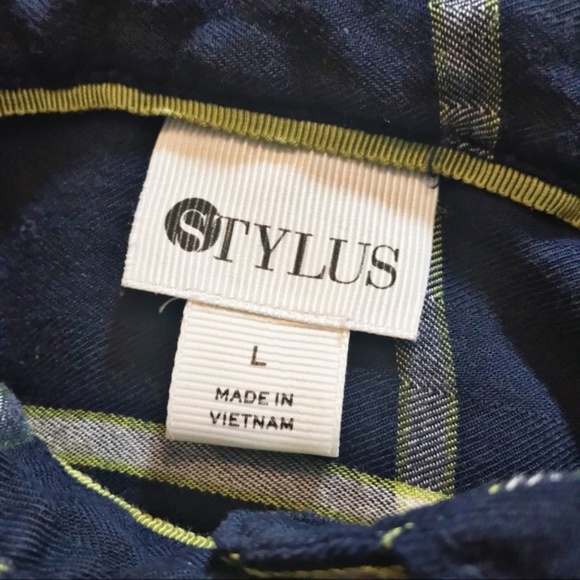 STYLUS Navy Blue Plaid Button Down Shirt L - Picture 6 of 8